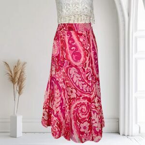 Avenue Fairy Floral Flower Pink 100% Silk Midi Flowy Skirt Plus Size 16 XL